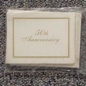 EIGHT 50TH ANNIVERSARY INVITATIONS WHITE WITH GOLD LETTERING NEW SEALED